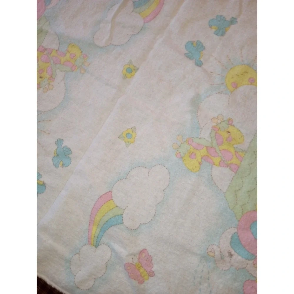 Vintage 1985 Curity Noahs Ark Baby Blanket Pastel Animals Flannel Kendall Co